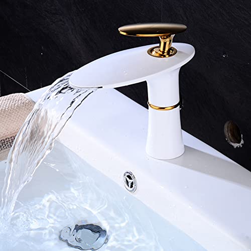 Badarmatur Waschbecken Wasserhahn Wasserfall Heiß Und Kalt Waschbecken Armaturen,weiß+gold von XDSMB