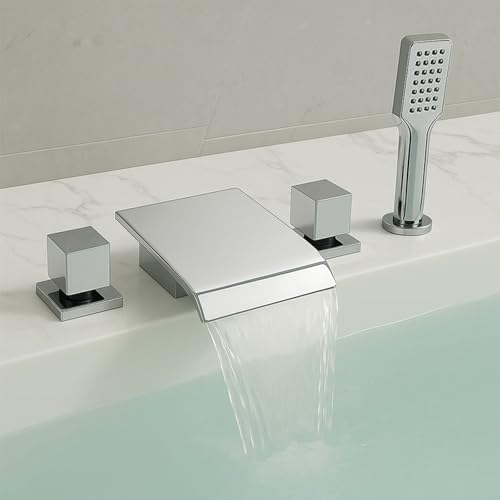 Badewannenarmatur Wasserfall mit Brause 4 Loch Dual Modus Dusch Armaturen Set Wannenrandkombination,Verchromt Badewannenarmatur Wasserfall mit Brause 4 Loch Dual Modus Dusch Armaturen Set Wannenrandkombination,Verchromt von XDSMB