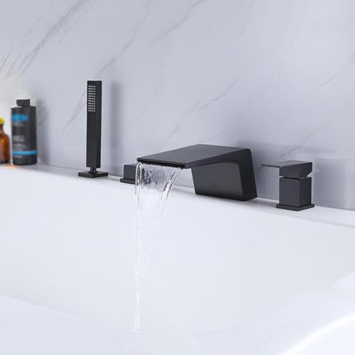 Badewannenarmatur Wasserfall mit Brause 4 Loch Wannenrand Armatur ink Handbrause Brausehalter und Brauseschlauch,Schwarz Badewannenarmatur Wasserfall mit Brause 4 Loch Wannenrand Armatur ink Handbrause Brausehalter und Brauseschlauch,Schwarz von XDSMB