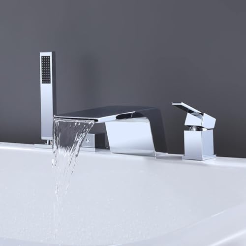 Badewannenarmatur Wasserfall mit Brause 4 Loch Wannenrand Armatur ink Handbrause Brausehalter und Brauseschlauch,Verchromt Badewannenarmatur Wasserfall mit Brause 4 Loch Wannenrand Armatur ink Handbrause Brausehalter und Brauseschlauch,Verchromt von XDSMB