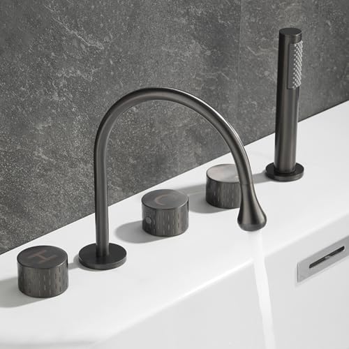 Badewannenarmatur mit Handbrause 360° Drehbar Dual Modus Wannenrand Dusch Armaturen Set 3 Griffe,grau Badewannenarmatur mit Handbrause 360° Drehbar Dual Modus Wannenrand Dusch Armaturen Set 3 Griffe,grau von XDSMB