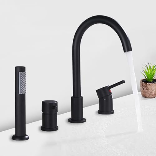 Badewannenarmatur mit Handbrause Schwarz 360° Rotierendes Doppelgriff Wannenrand Armatur Heiß und Kalt,Schwarz Badewannenarmatur mit Handbrause Schwarz 360° Rotierendes Doppelgriff Wannenrand Armatur Heiß und Kalt,Schwarz von XDSMB