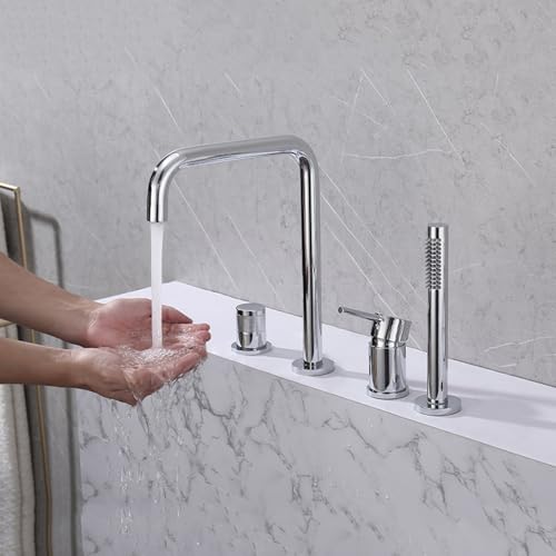 Chrome Badewanne Armaturen mit Handbrause 360° Rotierende Einhebelmischer Wannenrandarmatur aus Messing,Verchromt Chrome Badewanne Armaturen mit Handbrause 360° Rotierende Einhebelmischer Wannenrandarmatur aus Messing,Verchromt von XDSMB