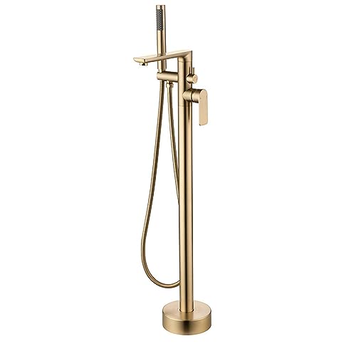Freistehende Badewanne Armatur Gebürstetes Gold, Bodenstehend 2 Modus Standarmatur Badewanne Freistehend 360° Drehbar von XDSMB