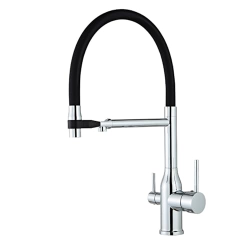 Küchenwasserhahn mit Filterwasser Verchromt 3 Wege Sprudel Wasserhahn 360° Rotation Flexibler Wasserhahn Doppelgriff,Verchromt von XDSMB