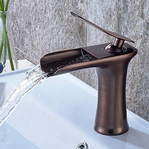 Retro Wasserhahn Bad Wasserfall Waschtischarmaturen Bad Vintage Für Heißes Und Kaltes Wasser Einhebelmischer Aus Messing,braun Alt von XDSMB