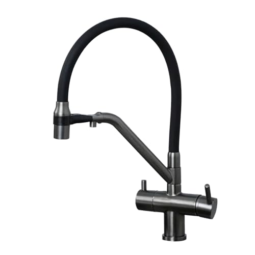 Spülarmaturen Küche Ausziehbar Osmoseanlage Wasserhahn 3 in 1 Einlochhahn Armatur Küche Messing,grau von XDSMB