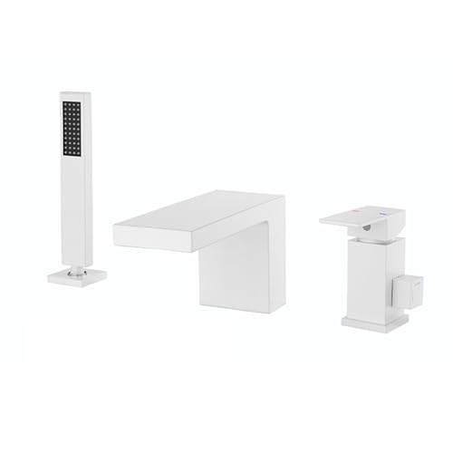 Wannenrand Armatur Badewanne mit Handbrause 3 Loch Badewannenarmatur Wasserfall Messing Heiß und Kalt,Weiß Wannenrand Armatur Badewanne mit Handbrause 3 Loch Badewannenarmatur Wasserfall Messing Heiß und Kalt,Weiß von XDSMB