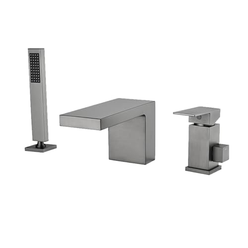 Wannenrand Armatur Badewanne mit Handbrause 3 Loch Badewannenarmatur Wasserfall Messing Heiß und Kalt,grau Wannenrand Armatur Badewanne mit Handbrause 3 Loch Badewannenarmatur Wasserfall Messing Heiß und Kalt,grau von XDSMB
