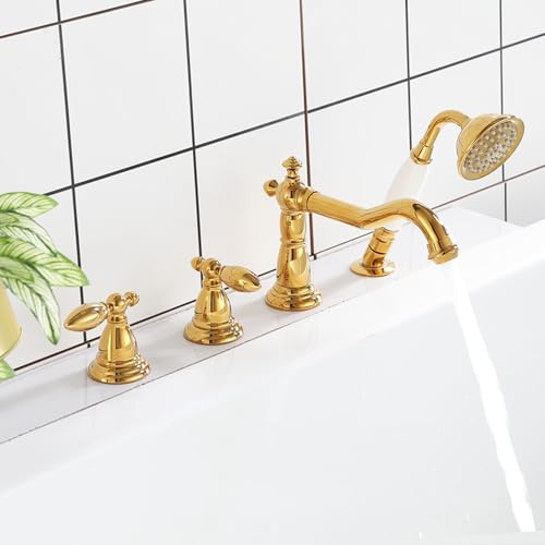 Wannenrand Armatur Badewanne mit Handbrause 360° Rotation 2 Modus Bad Dusch Armaturen Set,Gold Wannenrand Armatur Badewanne mit Handbrause 360° Rotation 2 Modus Bad Dusch Armaturen Set,Gold von XDSMB