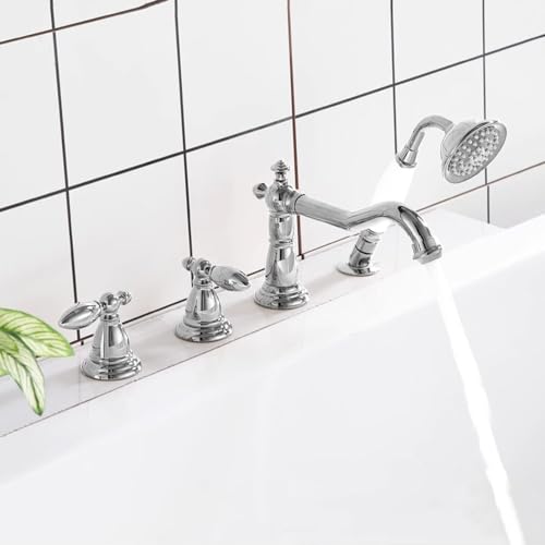 Wannenrand Armatur Badewanne mit Handbrause 360° Rotation 2 Modus Bad Dusch Armaturen Set,Verchromt von XDSMB