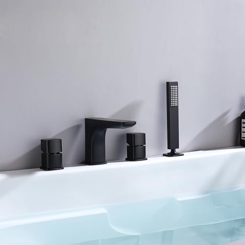 Wannenrand Armatur Badewanne mit Handbrause 4 Loch Dual Modus Bad Dusch Armaturen Set,Schwarz Wannenrand Armatur Badewanne mit Handbrause 4 Loch Dual Modus Bad Dusch Armaturen Set,Schwarz von XDSMB