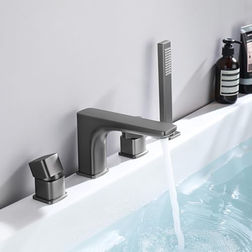 Wannenrand Armatur Badewanne mit Handbrause 4 Loch Dual Modus Bad Dusch Armaturen Set,grau Wannenrand Armatur Badewanne mit Handbrause 4 Loch Dual Modus Bad Dusch Armaturen Set,grau von XDSMB