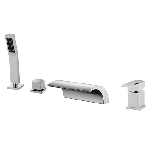 Wannenrand Armatur Badewanne mit Handbrause Gebogener Wasserfallauslass 4 Loch Wannenrandarmatur aus Messing,Gebürstet Wannenrand Armatur Badewanne mit Handbrause Gebogener Wasserfallauslass 4 Loch Wannenrandarmatur aus Messing,Gebürstet von XDSMB