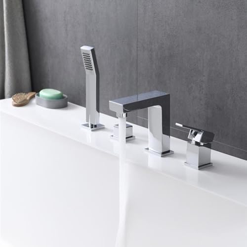 Wannenrand Wasserhahn Badewanne Chrom 4 Loch Einhebel Bad Dusch Armaturen Set mit Handbrause,Verchromt Wannenrand Wasserhahn Badewanne Chrom 4 Loch Einhebel Bad Dusch Armaturen Set mit Handbrause,Verchromt von XDSMB
