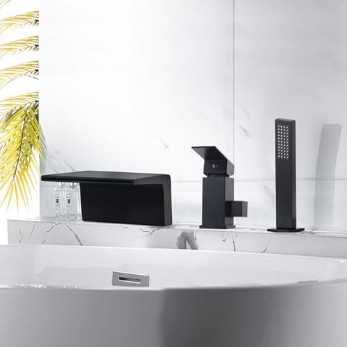 Wannenrand Wasserhahn Badewanne Wasserfall Schwarz Einhebel Wannenarmatur mit Handbrause,Schwarz Wannenrand Wasserhahn Badewanne Wasserfall Schwarz Einhebel Wannenarmatur mit Handbrause,Schwarz von XDSMB