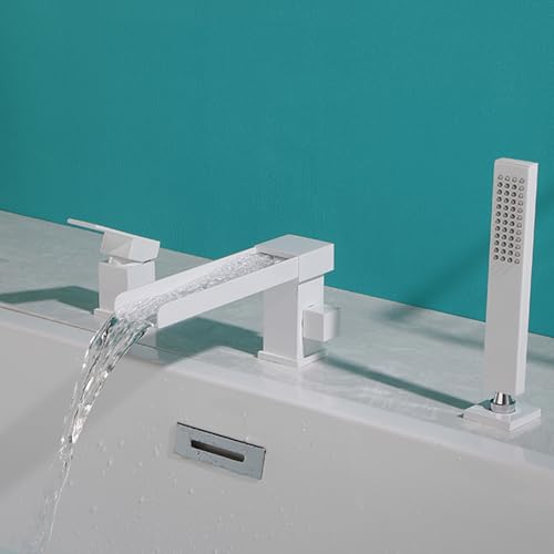 Wannenrand Wasserhahn Badewanne Wasserfall Weiß Mischbatterie Badewanne mit Ausziehbarem Handbrause,Weiß Wannenrand Wasserhahn Badewanne Wasserfall Weiß Mischbatterie Badewanne mit Ausziehbarem Handbrause,Weiß von XDSMB