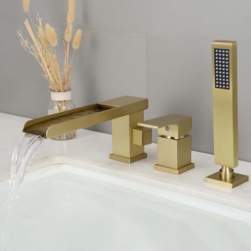 Wannenrandarmatur Wasserfall mit Brause 360° Rotierende Einhebel Wannenarmatur ink Handbrause und Brauseschlauch,Gold Gebürstet Wannenrandarmatur Wasserfall mit Brause 360° Rotierende Einhebel Wannenarmatur ink Handbrause und Brauseschlauch,Gold Gebürstet von XDSMB