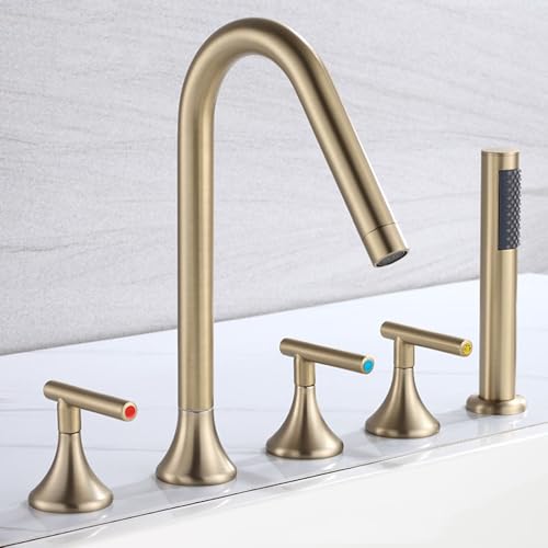 Wannenrandarmatur mit Brause 360° Drehbar 2 Modus Dusch Armaturen Set ink Handbrause Brauseschlauch 1.5m,Gold Gebürstet von XDSMB