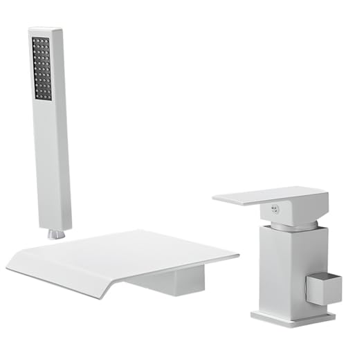 Wasserfall Armatur Badewanne Weiß 3 Loch Wannenrand Badewannenarmatur mit Handbrause und Brauseschlauch,Weiß Wasserfall Armatur Badewanne Weiß 3 Loch Wannenrand Badewannenarmatur mit Handbrause und Brauseschlauch,Weiß von XDSMB