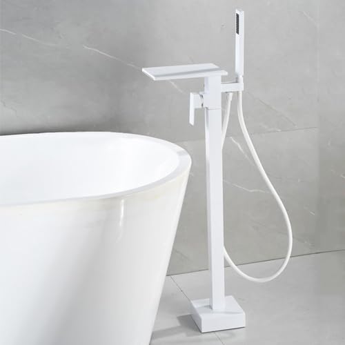 Wasserfall Freistehende Badewanne Armatur mit Handbrause Einzelloch 2 Modus Wannenarmatur Wasserfall aus Messing,Weiß von XDSMB