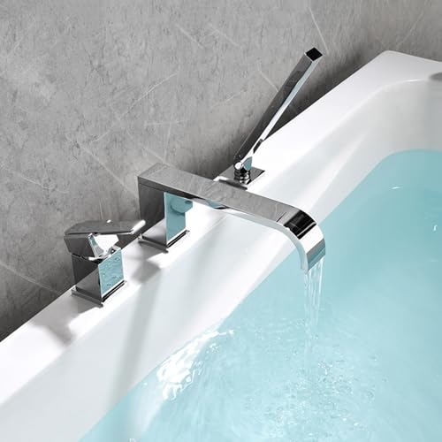 Wasserfall Wannenrandarmatur 3 Loch 360° Rotation 2 Modus Badewannenarmatur mit Handbrause,Verchromt Wasserfall Wannenrandarmatur 3 Loch 360° Rotation 2 Modus Badewannenarmatur mit Handbrause,Verchromt von XDSMB