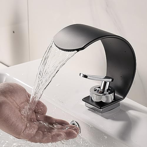 Wasserfall Wasserhahn, Ultradünn Mit Breiter Öffnung Waschtischarmatur Badezimmer, Vollkupfer Wasserhahn Waschbecken,Schwarz Wasserfall Wasserhahn, Ultradünn Mit Breiter Öffnung Waschtischarmatur Badezimmer, Vollkupfer Wasserhahn Waschbecken,Schwarz von XDSMB