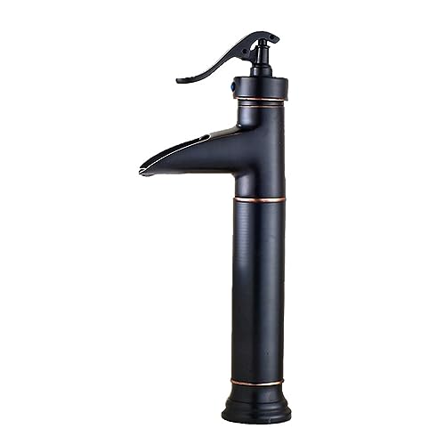 Wasserhahn Bad Hoch Wasserfall Einhand Warm Und Kaltwaschbecken Wasserhahn Vintage Messing Armatur Aufsatzwaschbecken,Retro Schwarz von XDSMB