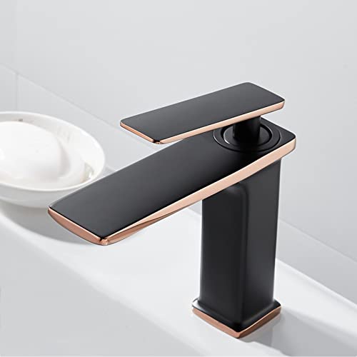 Wasserhahn Bad Waschbecken Armaturen Heißer Und Kalter Einloch-Waschtischarmatur Badarmatur,schwarz+roségold von XDSMB