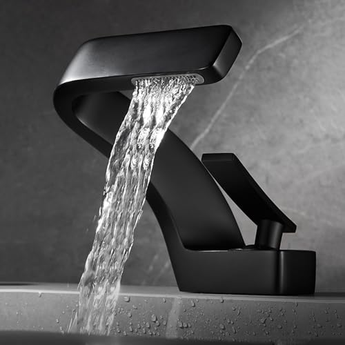 Wasserhahn Bad Wasserfall Einhandgriff Spritzwassergeschützt Waschbeckenarmatur Bad Heiß Und Kalt Waschbecken Armaturen,Schwarz von XDSMB
