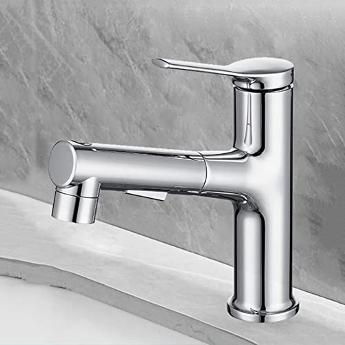 Wasserhahn Bad mit Herausziehbarer Brause Mischbatterie Waschbecken Einloch-Waschbecken Armaturen,Silber- Wasserhahn Bad mit Herausziehbarer Brause Mischbatterie Waschbecken Einloch-Waschbecken Armaturen,Silber- von XDSMB