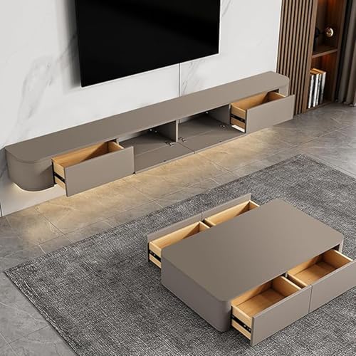XDXINY Schwebender TV-Schrank mit Schubladen, TV-Konsole mit integriertem Kabelmanagement, Multimedia-TV-Konsole, Massivholz-TV-Schrank mit Stauraum (montagefrei) (Khaki, 140CM/55.1IN) von XDXINY