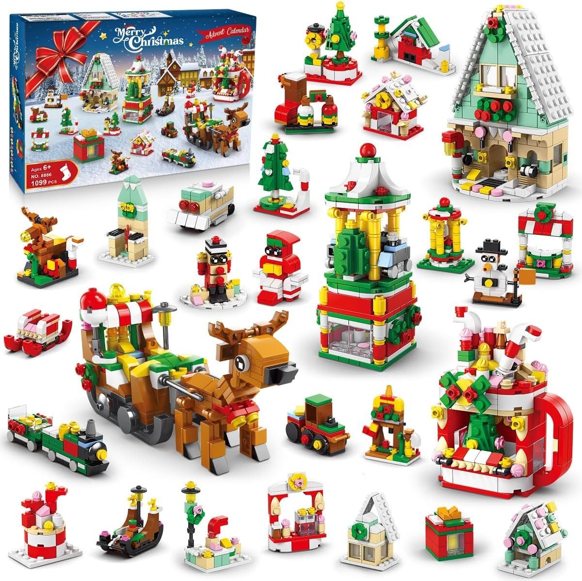 XDeer Adventskalender Adventskalender Bauspielzeug,Weihnachtsspielzeug mit 24 Geschenke, mit 24 Weihnachts-STEM-Bausteinen,beste Geschenke für Kinder von XDeer