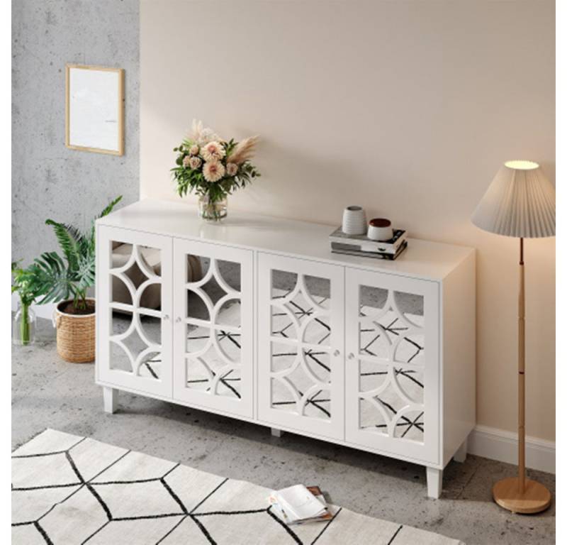 XDeer Anrichte Sideboard, Anrichte mit Kristallgriffen, Vier Türen, mit beweglichem, Laminat.für Wohn- und Esszimmer, 160 x 40 x 85cm von XDeer
