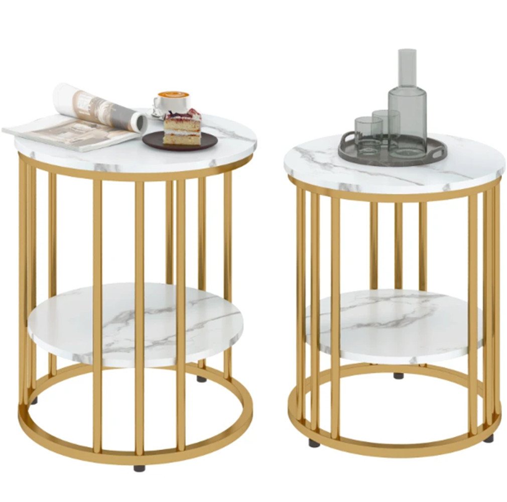 XDeer Beistelltisch 2er-Set Runder Beistelltisch,Couchtische mit offenem, offenem Stauraum und Metallrahmen von XDeer