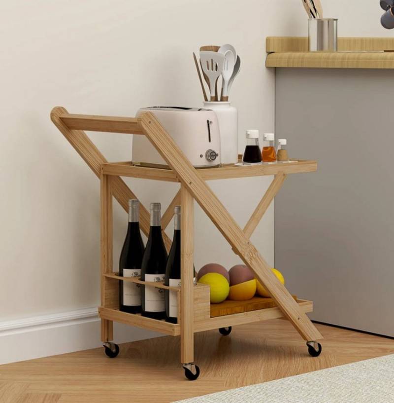 XDeer Beistellwagen Küchenwagen auf Rädern, Servierwagen mit 3 Weinregalen, 2 Tabletts, für Küche, Esszimmer von XDeer