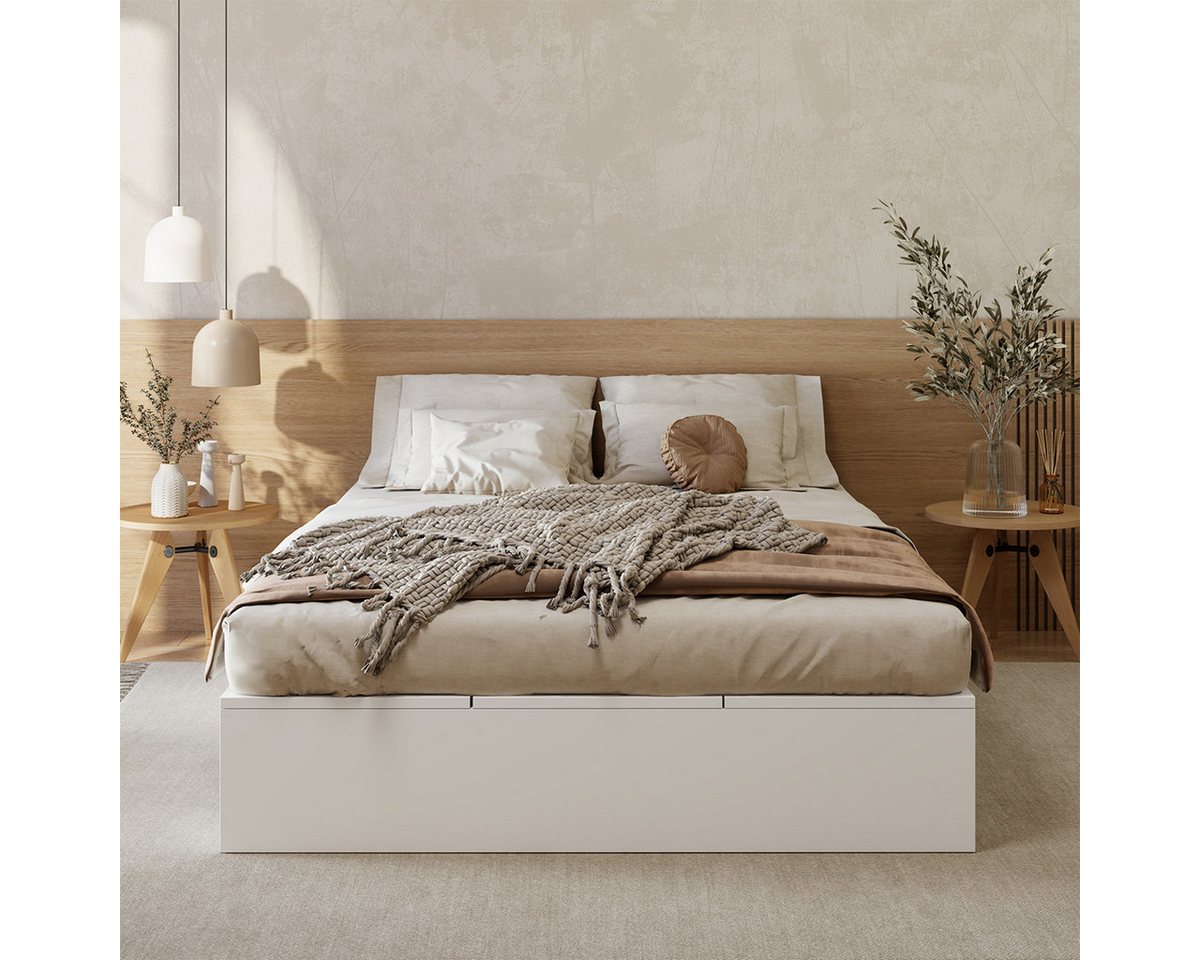 XDeer Bettgestell Bettgestell mit Stauraumbox und Schubladen Palettenbett, Doppelbett Massivholzbett 140 x 200 cm Weiß von XDeer