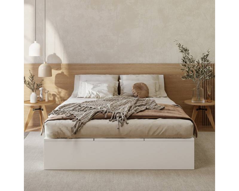 XDeer Bettgestell Bettgestell mit Stauraumbox und Schubladen Palettenbett, Doppelbett Massivholzbett 140 x 200 cm Weiß von XDeer