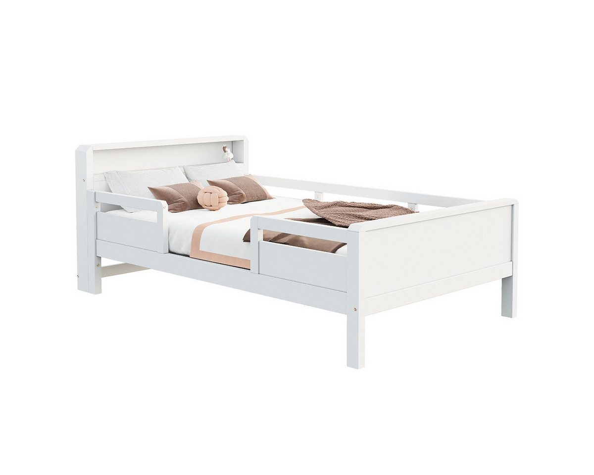 XDeer Bettgestell Holzbett mit LED-Leuchte USB- und Tape-C-Kombi-Steckdose, Bettgestell Nachttischen Massivholzbett 90 x 200 cm Weiß von XDeer