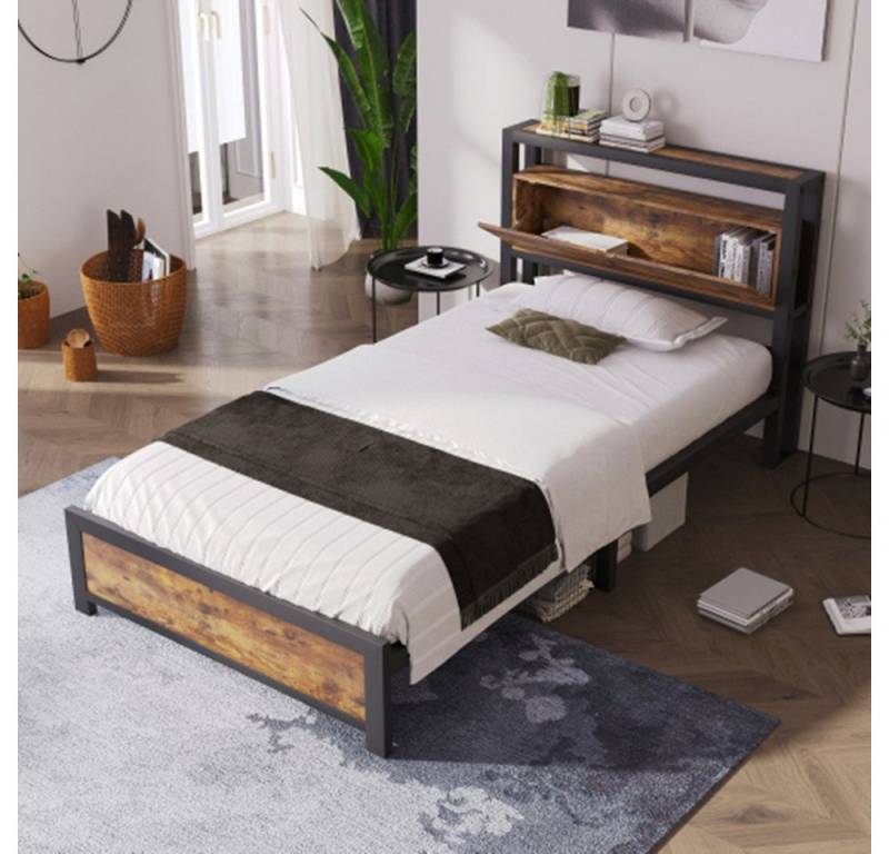 XDeer Bettgestell Metallbett 90/140*200 cm mit Stauraum-Kopfteil und Metall Lattenrost, Einzelbett, Jugendbetten Kinderbett Metall Bettgestell Bettrahmen von XDeer