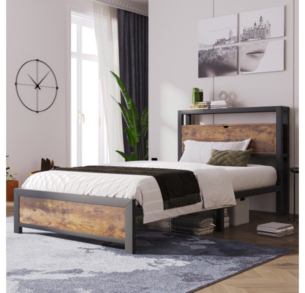 XDeer Bettgestell Metallbett 90/140*200 cm mit Stauraum-Kopfteil und Metall Lattenrost, Einzelbett, Jugendbetten Kinderbett Metall Bettgestell Bettrahmen von XDeer