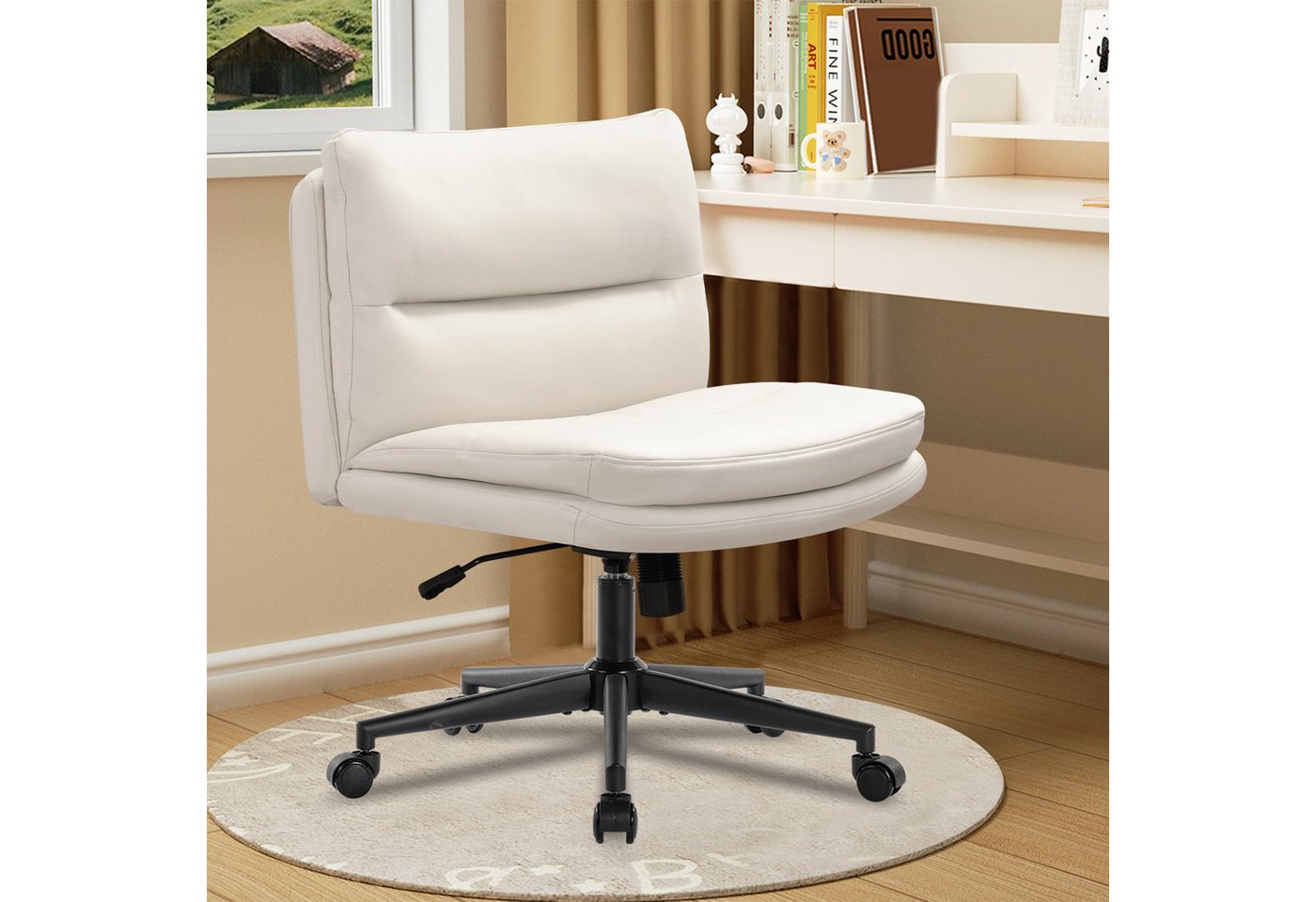 XDeer Bürostuhl Rollstuhl Bürostuhl höhenverstellbar Cross Legged Komfortable, Computer Stuhl für Wohnzimmer, Vanity Accent Chair von XDeer