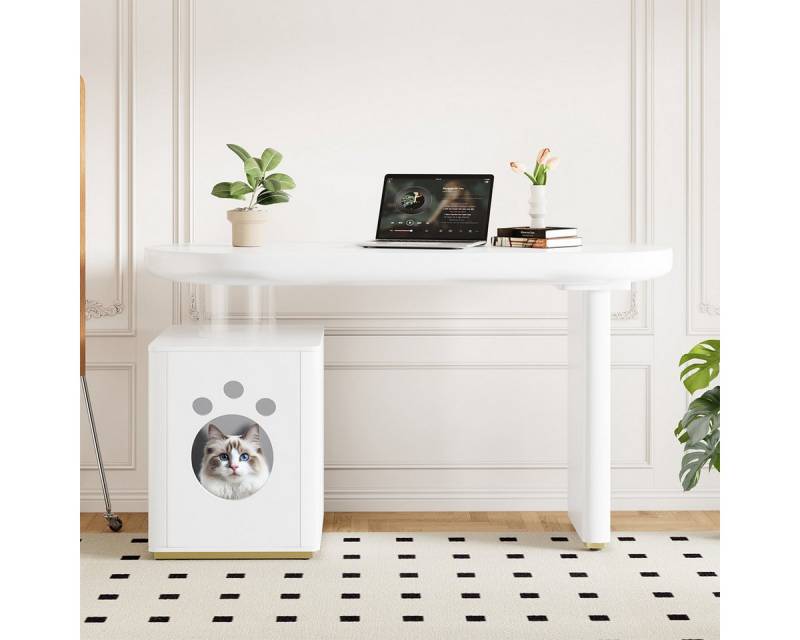 XDeer Computertisch Schreibtisch mit Haustierbett Stabil und Modern, Computer-Schreibtisch Haustiergrößen M–XL 117 × 50 × 76 cm Weiß von XDeer