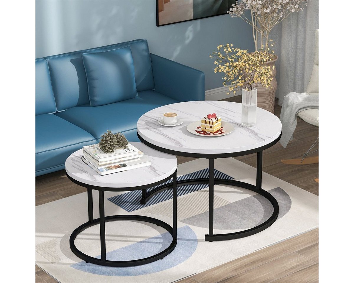 XDeer Couchtisch 2 Stk Runder Couchtisch Kaffeetisch Wohnzimmertisch Beistelltisch, Sofatisch Metallrahme,moderner Stil,Industrie Design,einfach Aufbau von XDeer