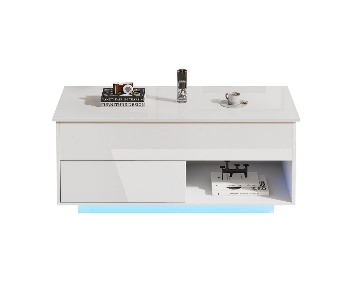 XDeer Couchtisch Couchtisch mit LED-Beleuchtung Einem Schubladen, Hochglanz-Lift-Top Beistelltisch Wohnzimmertisch von XDeer