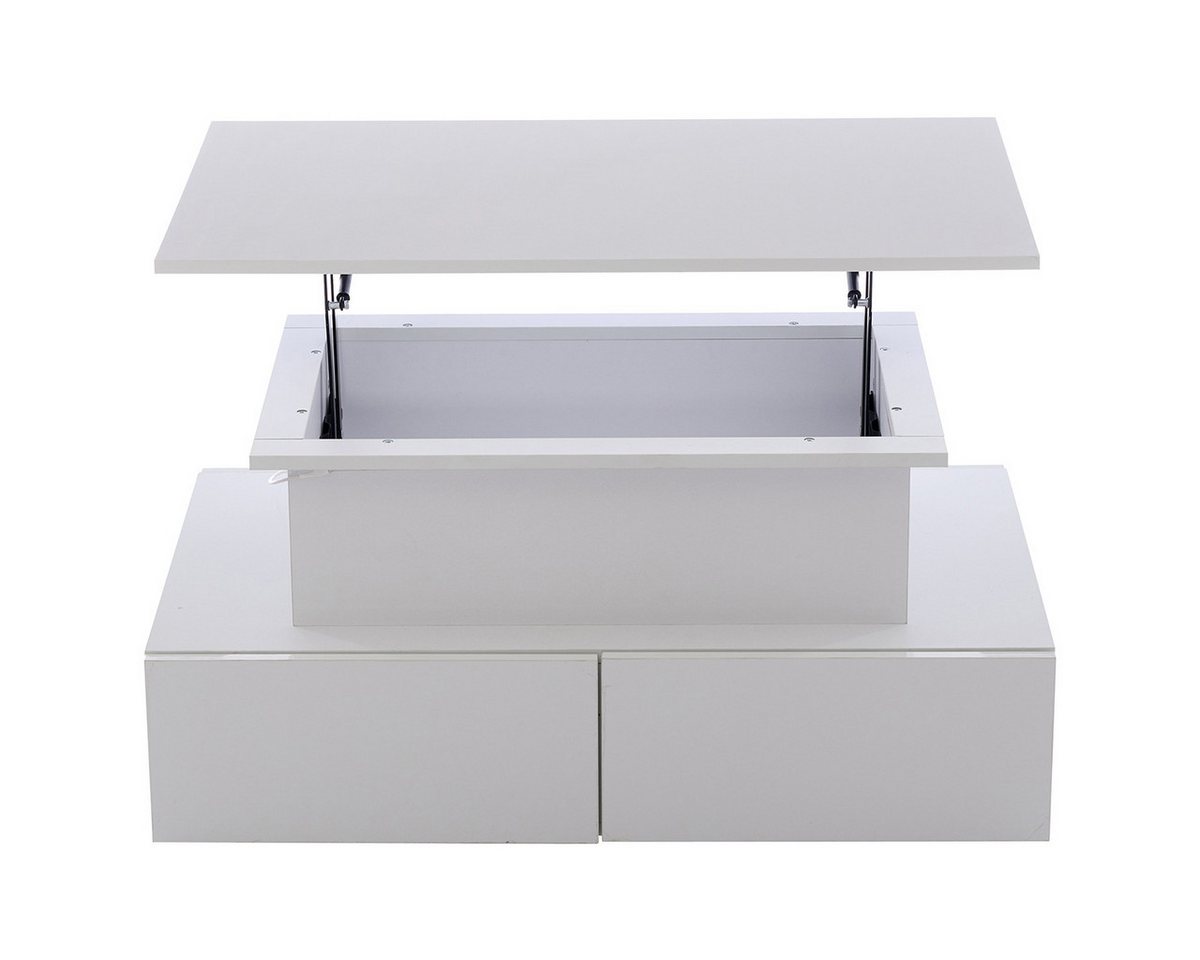 XDeer Couchtisch Couchtisch mit LED-Beleuchtung und 4 Schubladen Beistelltisch, Wohnzimmertisch Belastbar bis 30 kg 90x55x41cm Weiß von XDeer
