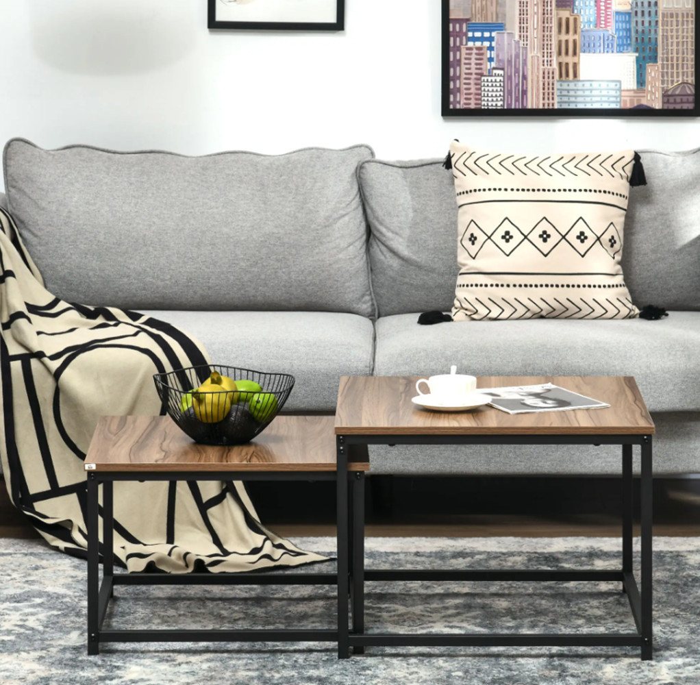 XDeer Couchtisch Set aus 2 Couchtisch,Satztisch,Beistelltischen,Kaffeetisch, Kaffeetisch, Sofatisch schwarzer Stahlrahmen von XDeer