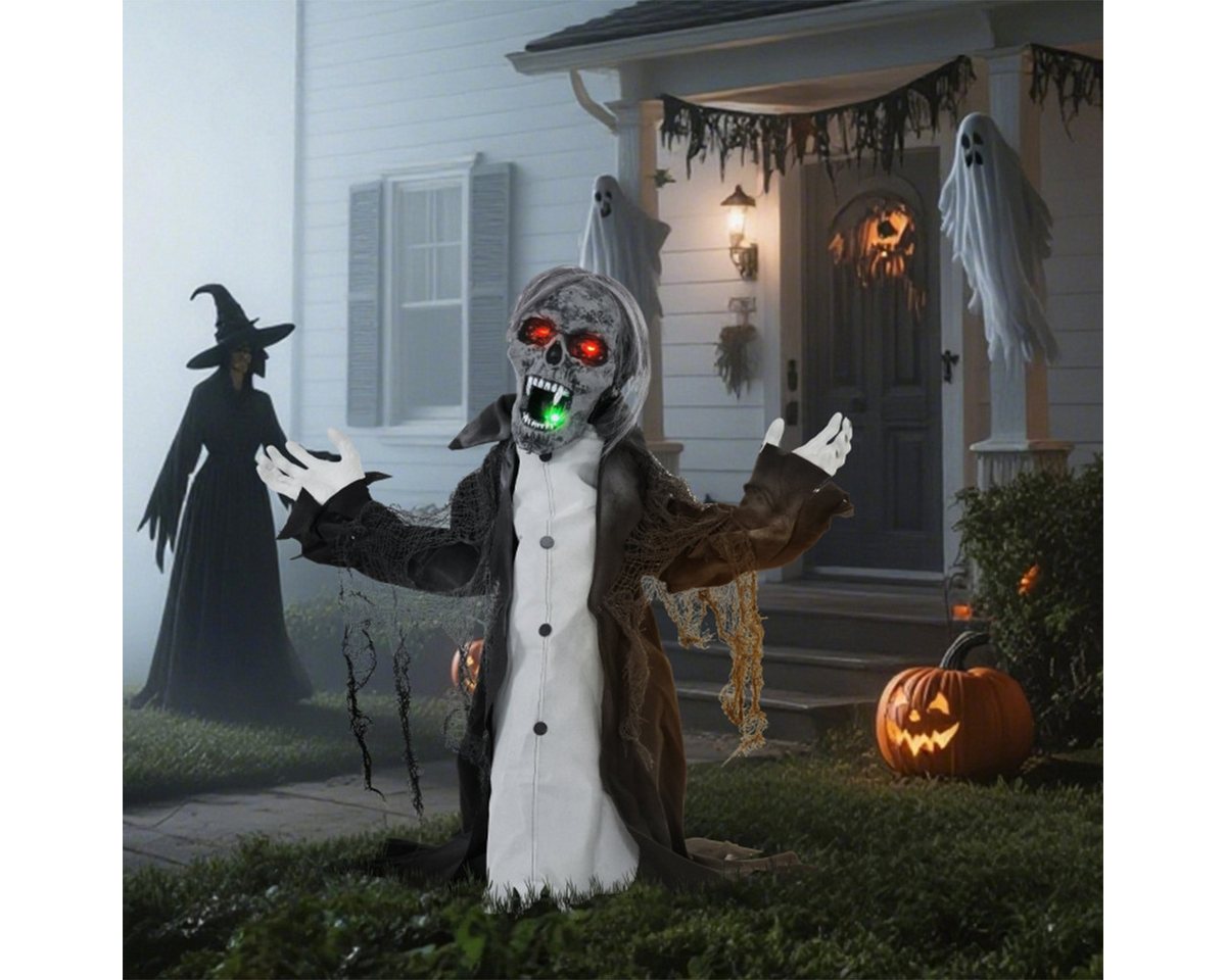 XDeer Dekofigur Halloweendeko Skelett/Zombie mit LEDs & Sounds Beweglich, Gruselrequisiten Dekorationen für Halloween 75 cm von XDeer