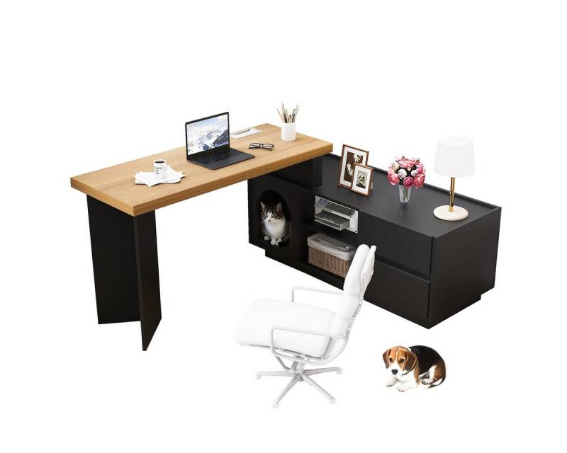 XDeer Eckschreibtisch Schreibtisch mit integriertem Tierhaus L-förmig Eckschreibtisch, Computertisch Bürotisch 120 x 50 cm von XDeer