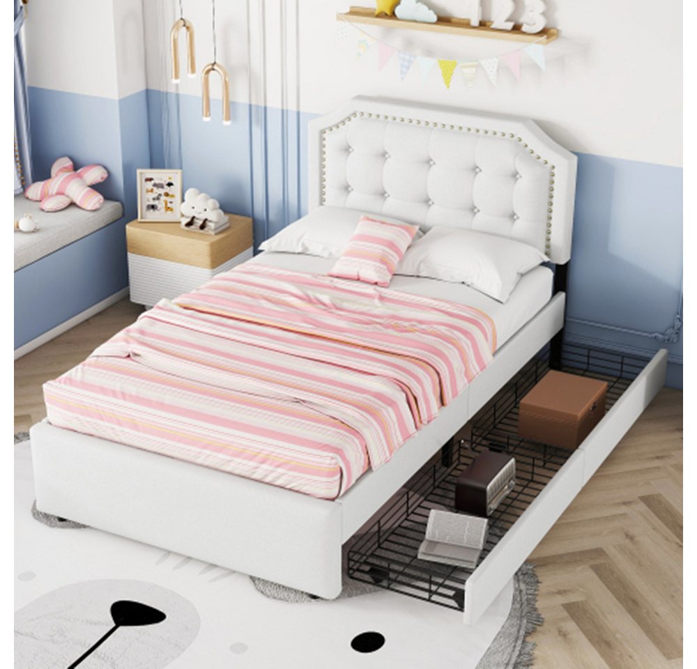 XDeer Einzelbett Bett, gepolstertes Bett, Nachttischpolsterung mit dekorativen, doppelte Schubladen90*200 cm von XDeer